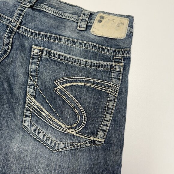 Silver Jeans Co Gordie Mens 38x32 (38x31) Blue Denim Thick Stitch - Picture 6 of 16